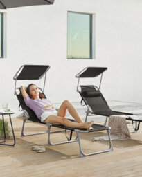 Songmics Sun Lounger, With Headrest, Adjustable Backrest, Reclining Sun Chair, Sunshade, Foldable And Lightweight Black - thumbnail 1