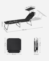 Songmics Sun Lounger, With Headrest, Adjustable Backrest, Reclining Sun Chair, Sunshade, Foldable And Lightweight Black - thumbnail 9