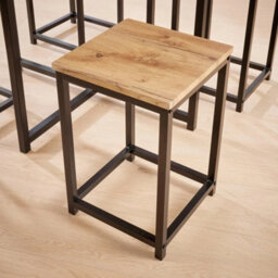 Square Wooden Breakfast Bar Set Black Metal Frame 4 Barstools Kitchen - thumbnail 5