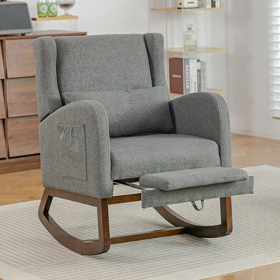 Living And Home Teddy Fleece Upholstered Wood Base Rocking Chair With Charging Ports - image 1