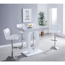 Furniture in Fashion Halo Magnesia Marble Effect Bar Table 4 Candid White Stools