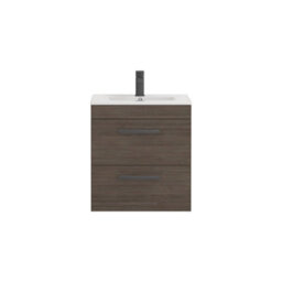 Royal Bathrooms Turin Grey Elm 500mm Wall Hung Vanity Unit 2 Drawer With Minimalist Basin Sink & Matt Black Handles - thumbnail 6