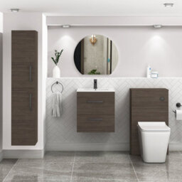 Royal Bathrooms Turin Grey Elm 500mm Wall Hung Vanity Unit 2 Drawer With Minimalist Basin Sink & Matt Black Handles - thumbnail 4