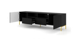 Arte Chic Black Surf Tv Cabinet With Gold Legs (W)200Cm (H)56Cm (D)42Cm - Elegant & Functional - thumbnail 2