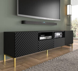 Arte Chic Black Surf Tv Cabinet With Gold Legs (W)200Cm (H)56Cm (D)42Cm - Elegant & Functional - thumbnail 3