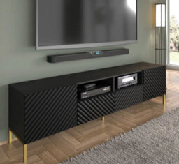 Arte Chic Black Surf Tv Cabinet With Gold Legs (W)200Cm (H)56Cm (D)42Cm - Elegant & Functional - thumbnail 4