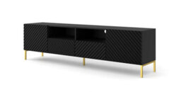 Arte Chic Black Surf Tv Cabinet With Gold Legs (W)200Cm (H)56Cm (D)42Cm - Elegant & Functional