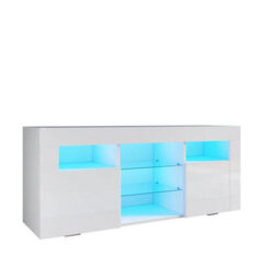 High Gloss Led Tv Stand Unit White Sideboard Storage Modern Living Room Cabinet - thumbnail 3