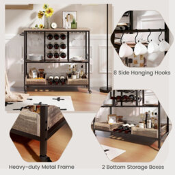 Costway 3 Tiers Kitchen Bar Table Home Serving Cart With Glass Racks-Vintage Brown - thumbnail 6