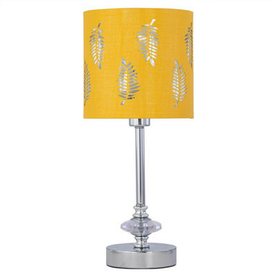 First Choice Lighting Chrome Jewelled Table Lamp With Ochre Mustard Fern Shade - image 1