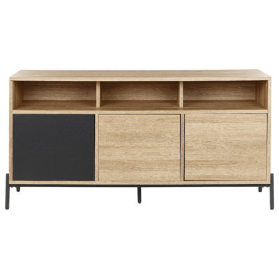 Wyld And Coco Havenhome Three Door Sideboard In Light Brown And Grey, Mdf Finish, W140 X D40 X H76Cm - image 1