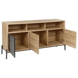 Wyld And Coco Havenhome Three Door Sideboard In Light Brown And Grey, Mdf Finish, W140 X D40 X H76Cm - thumbnail 5