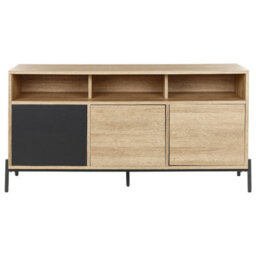 Wyld And Coco Havenhome Three Door Sideboard In Light Brown And Grey, Mdf Finish, W140 X D40 X H76Cm - thumbnail 1