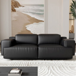 Valencia Valentina Leather Loveseat Recliner Sofa Black Nappa 11000 Leather Kiln-Dried Wood Adjustable Headrest - thumbnail 2