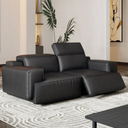 Valencia Valentina Leather Loveseat Recliner Sofa Black Nappa 11000 Leather Kiln-Dried Wood Adjustable Headrest - thumbnail 5