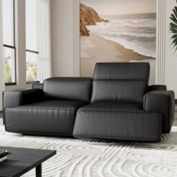Valencia Valentina Leather Loveseat Recliner Sofa Black Nappa 11000 Leather Kiln-Dried Wood Adjustable Headrest - thumbnail 4