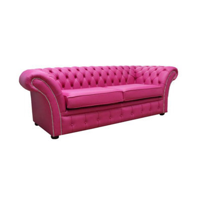 Chesterfield 3 Seater Sofa Settee Vele Fuchsia Pink Leather In Balmoral Style - image 1