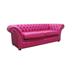 Chesterfield 3 Seater Sofa Settee Vele Fuchsia Pink Leather In Balmoral Style - thumbnail 1