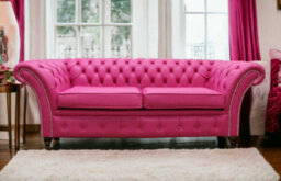 Chesterfield 3 Seater Sofa Settee Vele Fuchsia Pink Leather In Balmoral Style - thumbnail 3