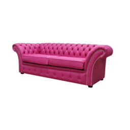 Chesterfield 3 Seater Sofa Settee Vele Fuchsia Pink Leather In Balmoral Style - thumbnail 2