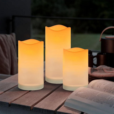 Taylor & Brown 3 Pack Solar Powered Outdoor Candles, Waterproof Led Flameless Pillar Candle, Dusk To Dawn, Rechargeable Battery - image 1
