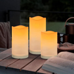 Taylor & Brown 3 Pack Solar Powered Outdoor Candles, Waterproof Led Flameless Pillar Candle, Dusk To Dawn, Rechargeable Battery
