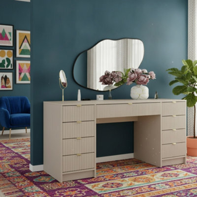 Writing Desk With Storage Tireno Bis Sand Beige Mdf Laminated Board Fluted Drawer Fronts Modern Furniture For Home Office Study - image 1