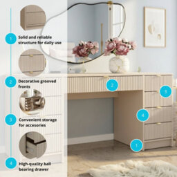 Writing Desk With Storage Tireno Bis Sand Beige Mdf Laminated Board Fluted Drawer Fronts Modern Furniture For Home Office Study - thumbnail 5