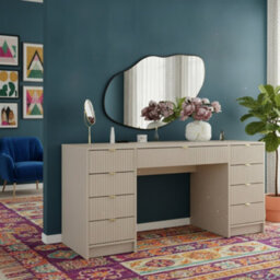 Writing Desk With Storage Tireno Bis Sand Beige Mdf Laminated Board Fluted Drawer Fronts Modern Furniture For Home Office Study - thumbnail 1