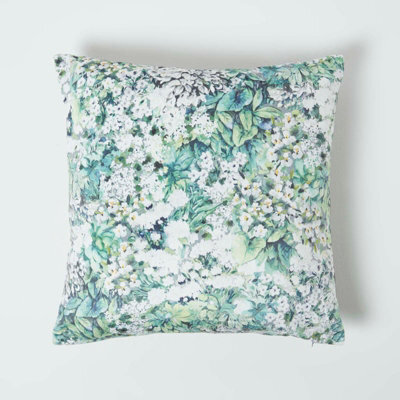 Homescapes Floral Garden Green Velvet Cushion 46 X 46 Cm - image 1