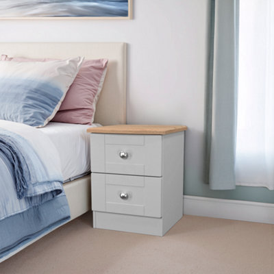 Santander Ready Assembled Matt Grey & Oak 2 Drawer Wide Bedside Chest (H)502mm (W)395mm (D)411mm - image 1