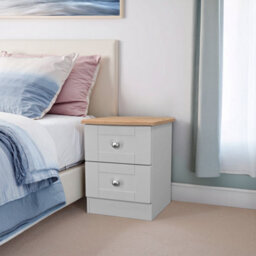 Santander Ready Assembled Matt Grey & Oak 2 Drawer Wide Bedside Chest (H)502mm (W)395mm (D)411mm - thumbnail 1