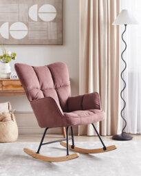 Beliani Rocking Chair Oulu Fabric Pink - thumbnail 2
