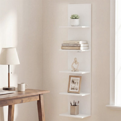 White Wooden Wall-Mounted Organizer For Bedroom 5-Tier Vertical Wall Shelves - image 1
