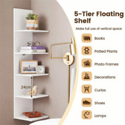 White Wooden Wall-Mounted Organizer For Bedroom 5-Tier Vertical Wall Shelves - thumbnail 3