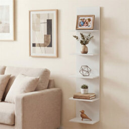 White Wooden Wall-Mounted Organizer For Bedroom 5-Tier Vertical Wall Shelves - thumbnail 2