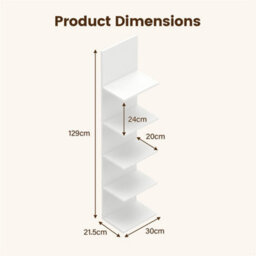 White Wooden Wall-Mounted Organizer For Bedroom 5-Tier Vertical Wall Shelves - thumbnail 6