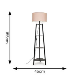 Valuelights Hiru Black 3 Tier Shelf Floor Lamp With Blush Drum Shade And Bulb - thumbnail 7
