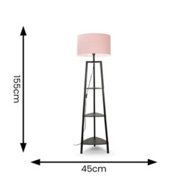 Valuelights Hiru Black 3 Tier Shelf Floor Lamp With Blush Drum Shade And Bulb - thumbnail 8