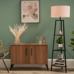 Valuelights Hiru Black 3 Tier Shelf Floor Lamp With Blush Drum Shade And Bulb - thumbnail 2
