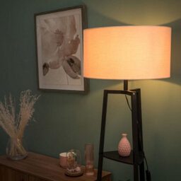 Valuelights Hiru Black 3 Tier Shelf Floor Lamp With Blush Drum Shade And Bulb - thumbnail 3