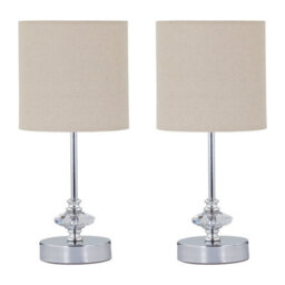 First Choice Lighting Set Of 2 Chrome Jewelled Table Lamps With Natural Linen Shades - thumbnail 1