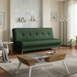 Enduro Iii Sofa Bed 193 Cm With Click Clack Mechanism Storage Comfortable Fold Out Couch With Wooden Frame Green - thumbnail 1