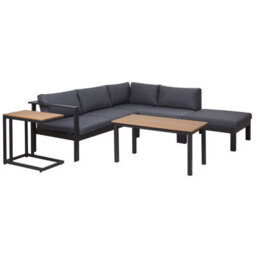 Beliani Garden Corner Sofa With Table 5 Seater Messina Left Hand Metal Black - thumbnail 4