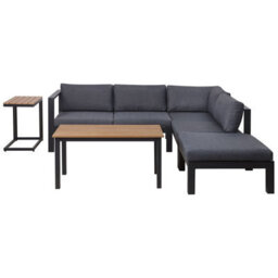 Beliani Messina 5 Seater Garden Corner Sofa With Table Left Hand Black Metal