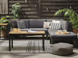 Beliani Garden Corner Sofa With Table 5 Seater Messina Left Hand Metal Black - thumbnail 2
