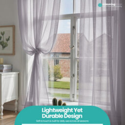 "Neel Blue Voile Curtains Slot Top, 2 Curtains, Silver - 56"" Width X 72"" Drop" - thumbnail 9