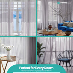 "Neel Blue Voile Curtains Slot Top, 2 Curtains, Silver - 56"" Width X 72"" Drop" - thumbnail 8