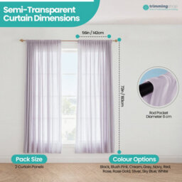 "Neel Blue Voile Curtains Slot Top, 2 Curtains, Silver - 56"" Width X 72"" Drop" - thumbnail 2