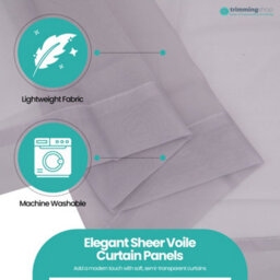 "Neel Blue Voile Curtains Slot Top, 2 Curtains, Silver - 56"" Width X 72"" Drop" - thumbnail 4